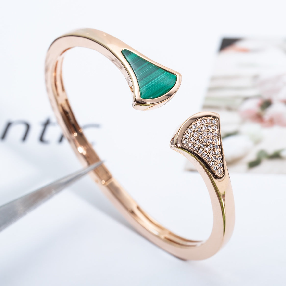 DIANA DREAM BRACELET OPEN MALACHITE PINK GOLD
