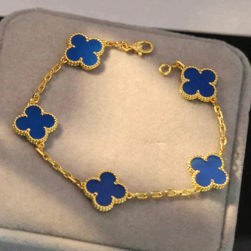 DIANA CLOVER 5 MOTIFS BLUE AGATE BRACELET