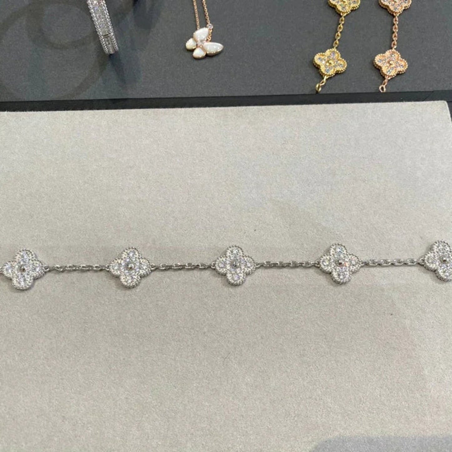 DIANA CLOVER 5 MOTIFS DIAMOND BRACELET SILVER