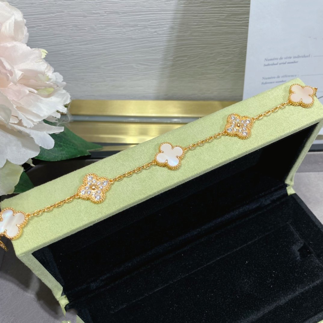 DIANA CLOVER 5 MOTIF DIAMOND PINK MOP PINK GOLD BRACELET