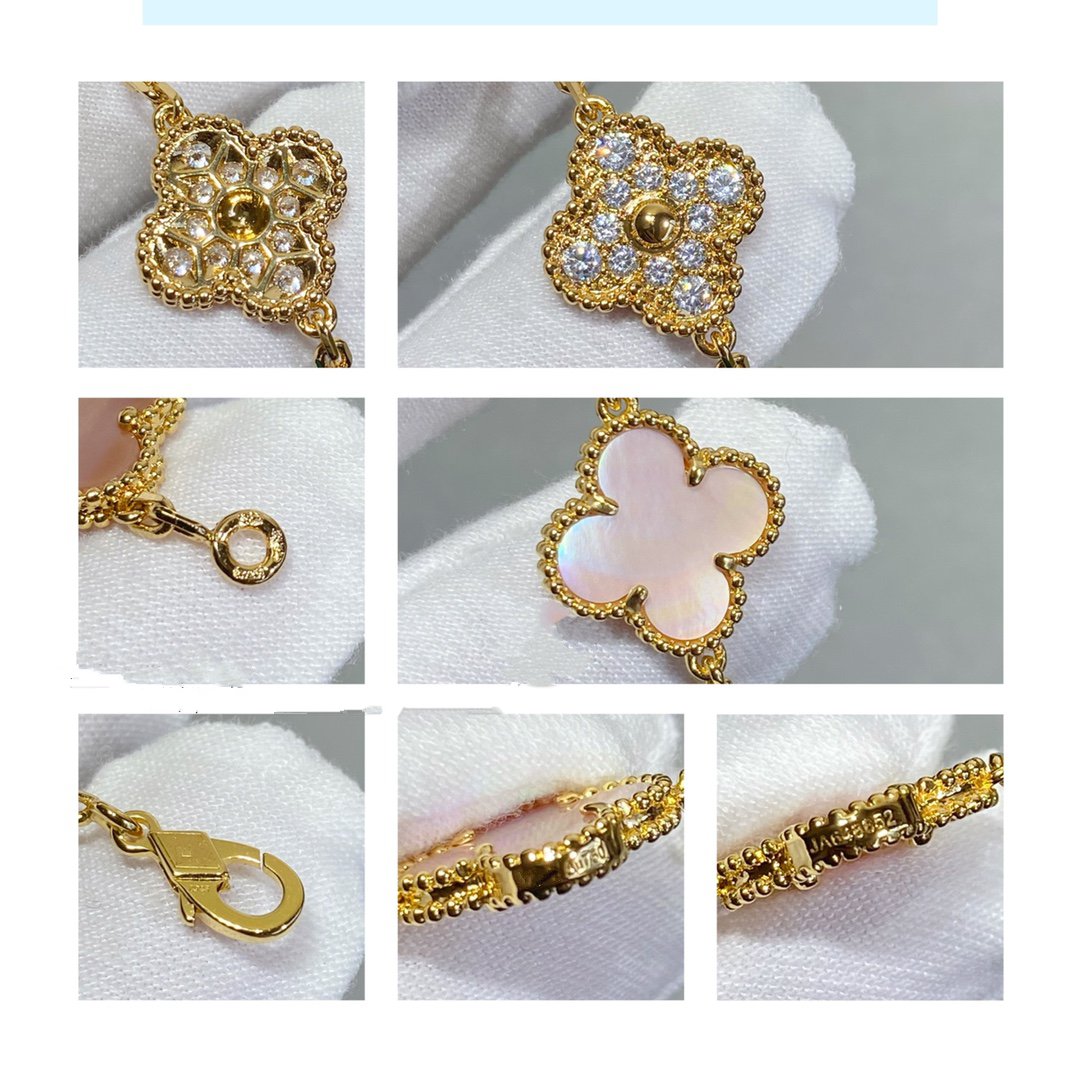 DIANA CLOVER 5 MOTIF DIAMOND PINK MOP PINK GOLD BRACELET