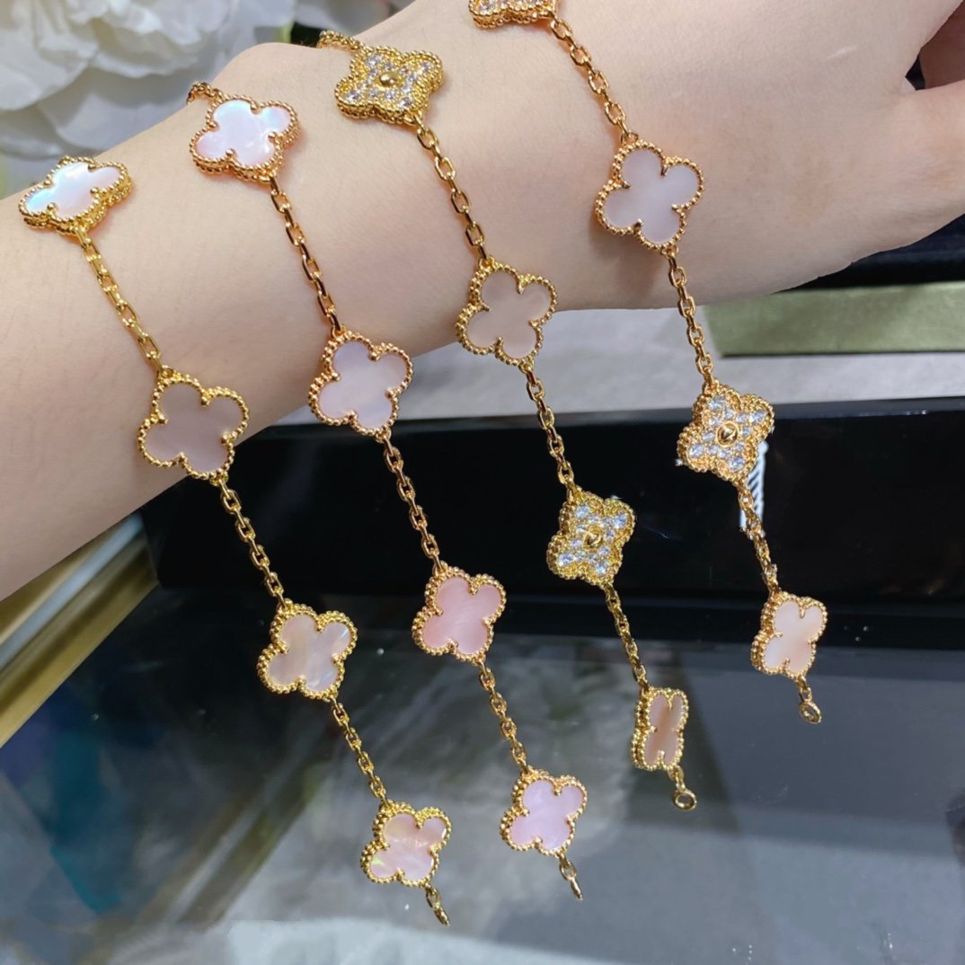 DIANA CLOVER 5 MOTIF DIAMOND PINK MOP PINK GOLD BRACELET