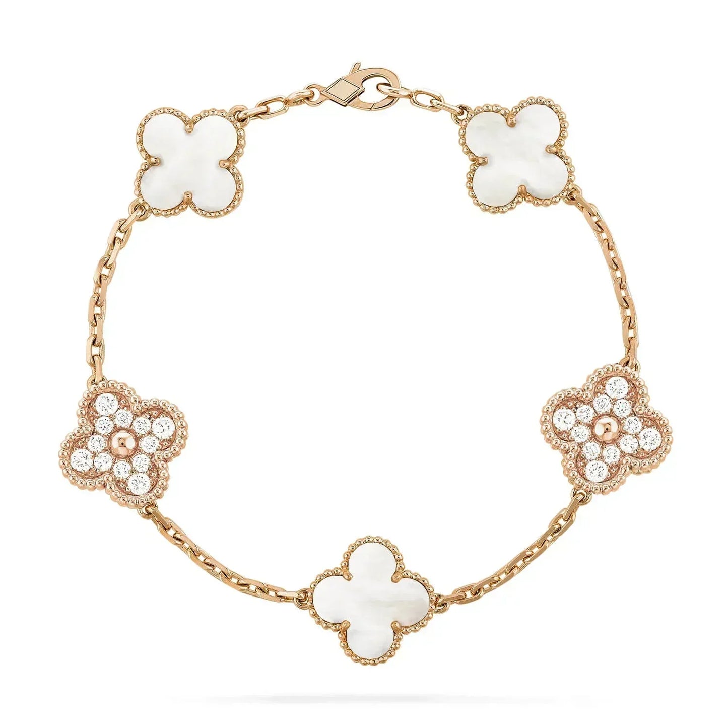 DIANA CLOVER BRACELET 5 MOTIF WHITE MOP DIAMOND