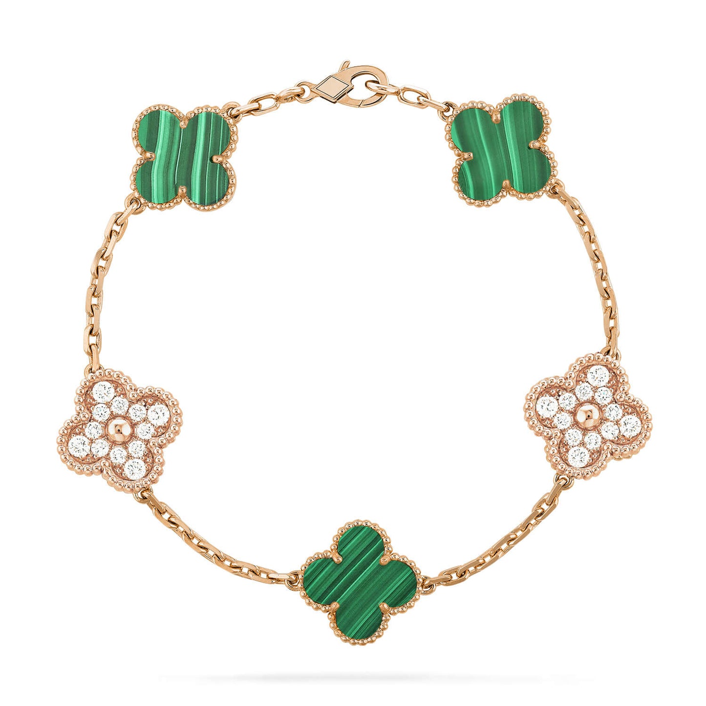 DIANA CLOVER 5 MOTIF MALACHITE DIAMOND BRACELET
