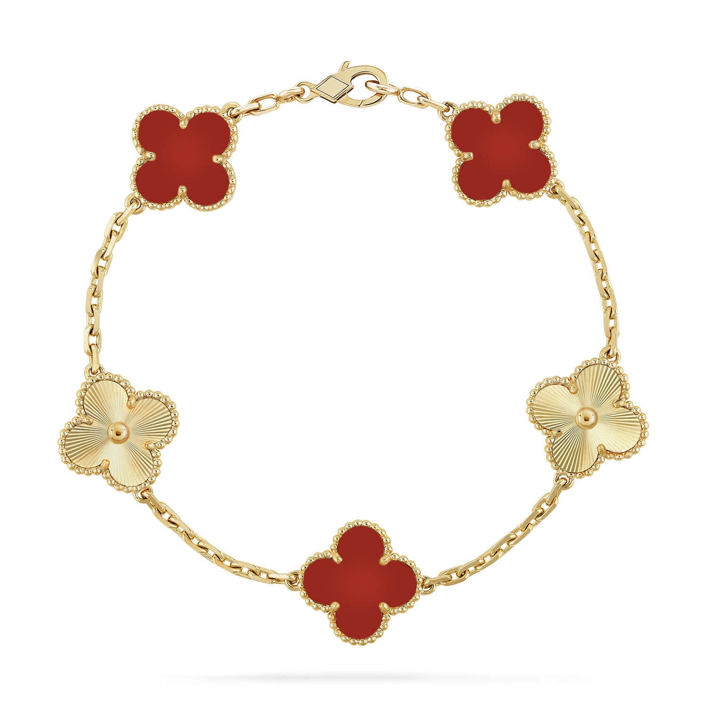 DIANA CLOVER 5 MOTIFS CARNELIAN GOLD BRACELET