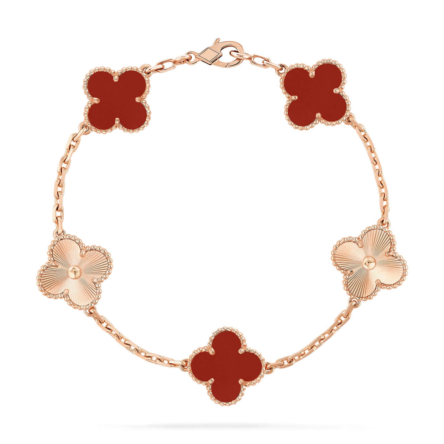 DIANA CLOVER 5 MOTIFS CARNELIAN GOLD BRACELET