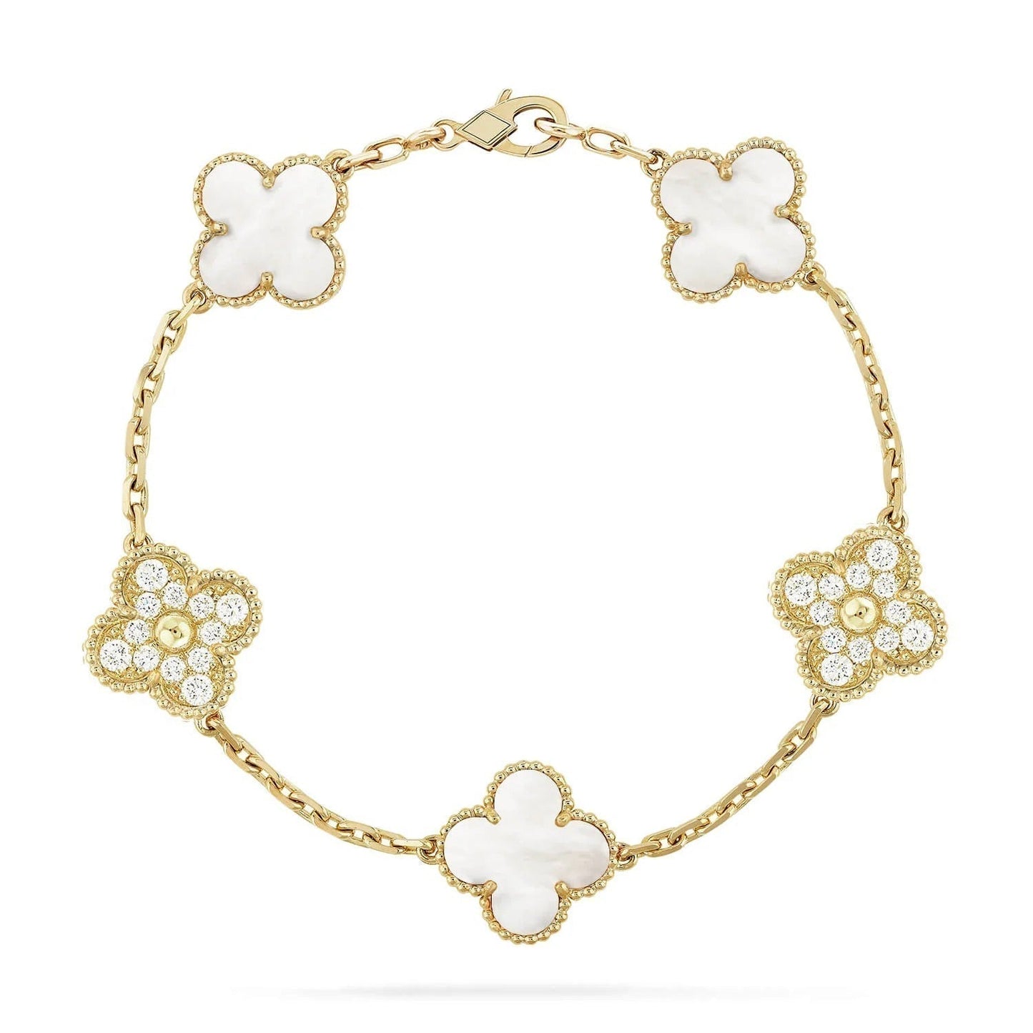 DIANA CLOVER BRACELET 5 MOTIF WHITE MOP DIAMOND