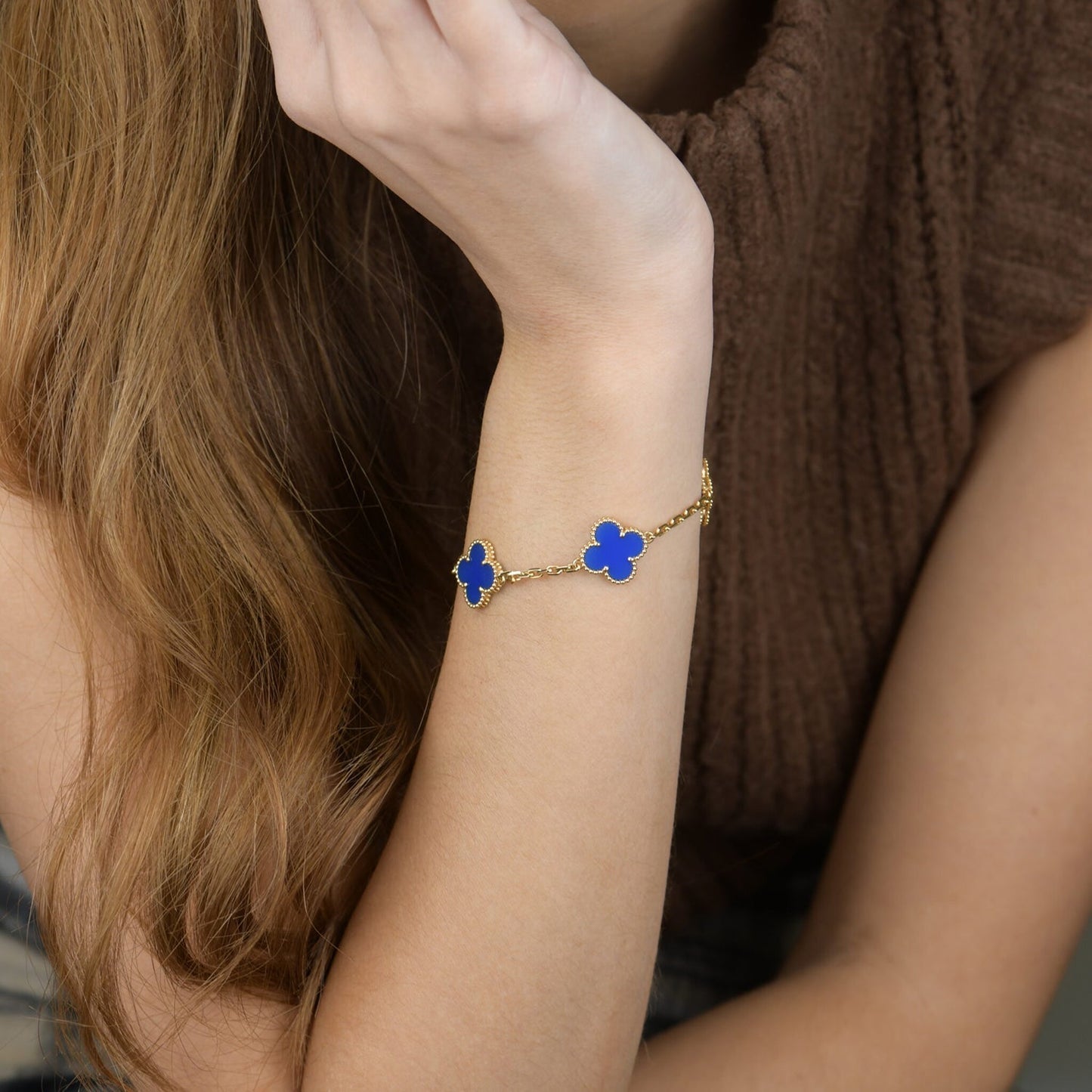 DIANA CLOVER 5 MOTIFS BLUE AGATE BRACELET