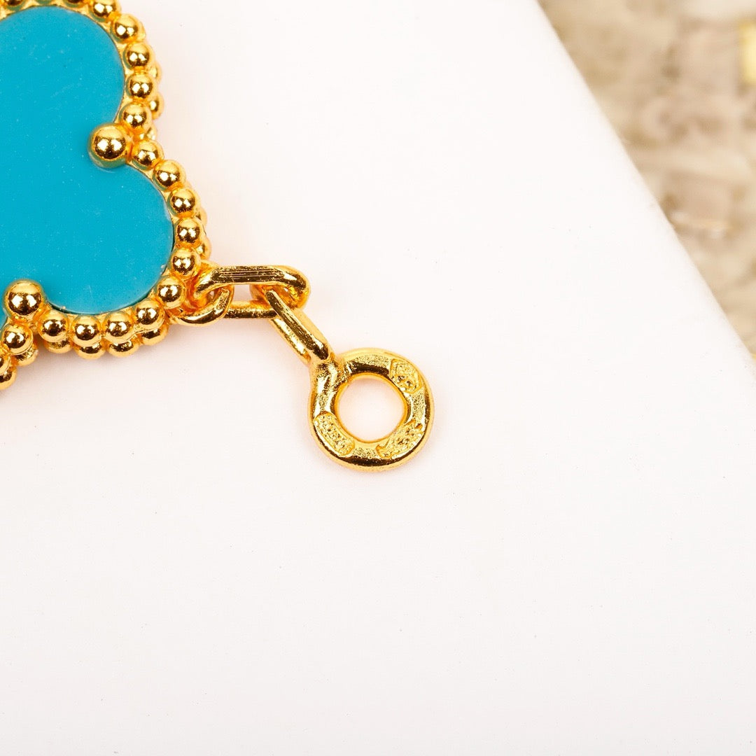 DIANA CLOVER 5 MOTIF TURQUOISE DIAMOND GOLD BRACELET
