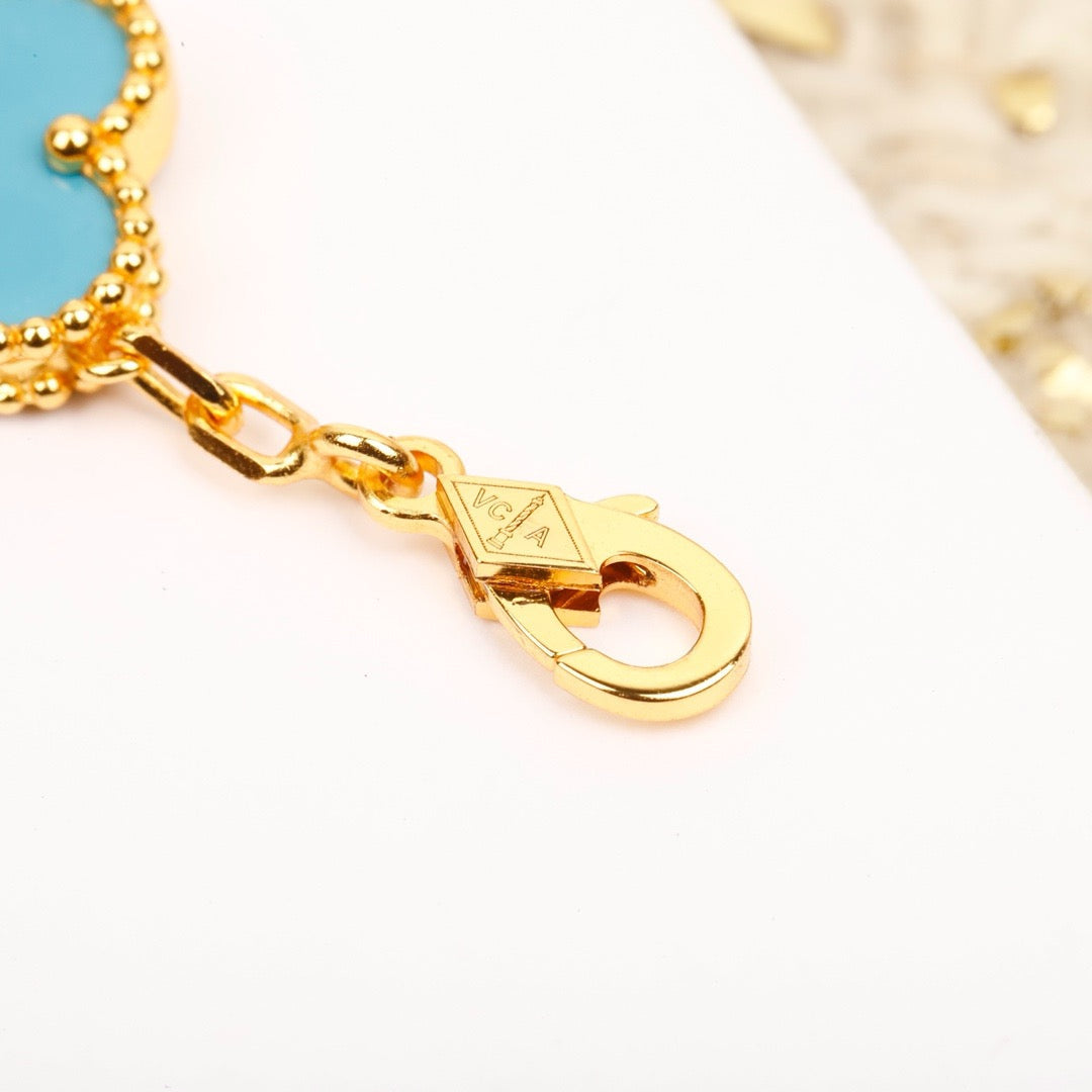DIANA CLOVER 5 MOTIF TURQUOISE DIAMOND GOLD BRACELET