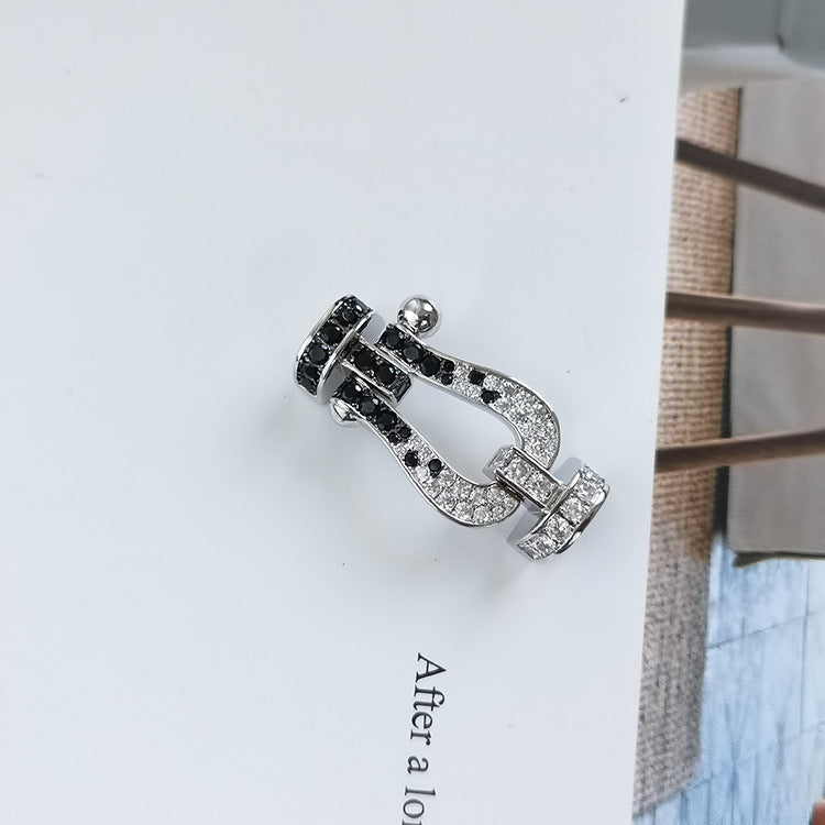 DIANA FORCE LARGE HORSESHOE BLACK WHITE DIAMOND BRACELET ROSE GOLD