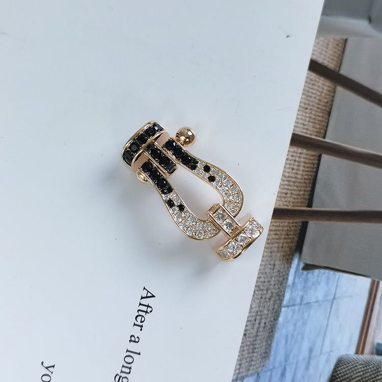 DIANA FORCE LARGE HORSESHOE BLACK WHITE DIAMOND BRACELET ROSE GOLD