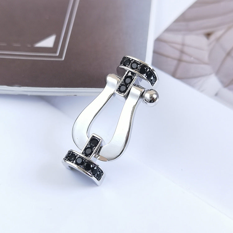 DIANA FORCE LARGE HORSESHOE BLACK DIAMOND BRACELET SILVER