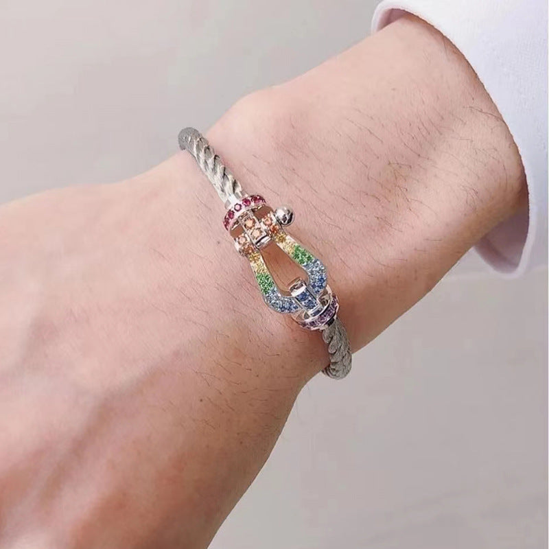 DIANA FORC LARGE HORSESHOE COLORED DIAMOND BRACELET SILVER