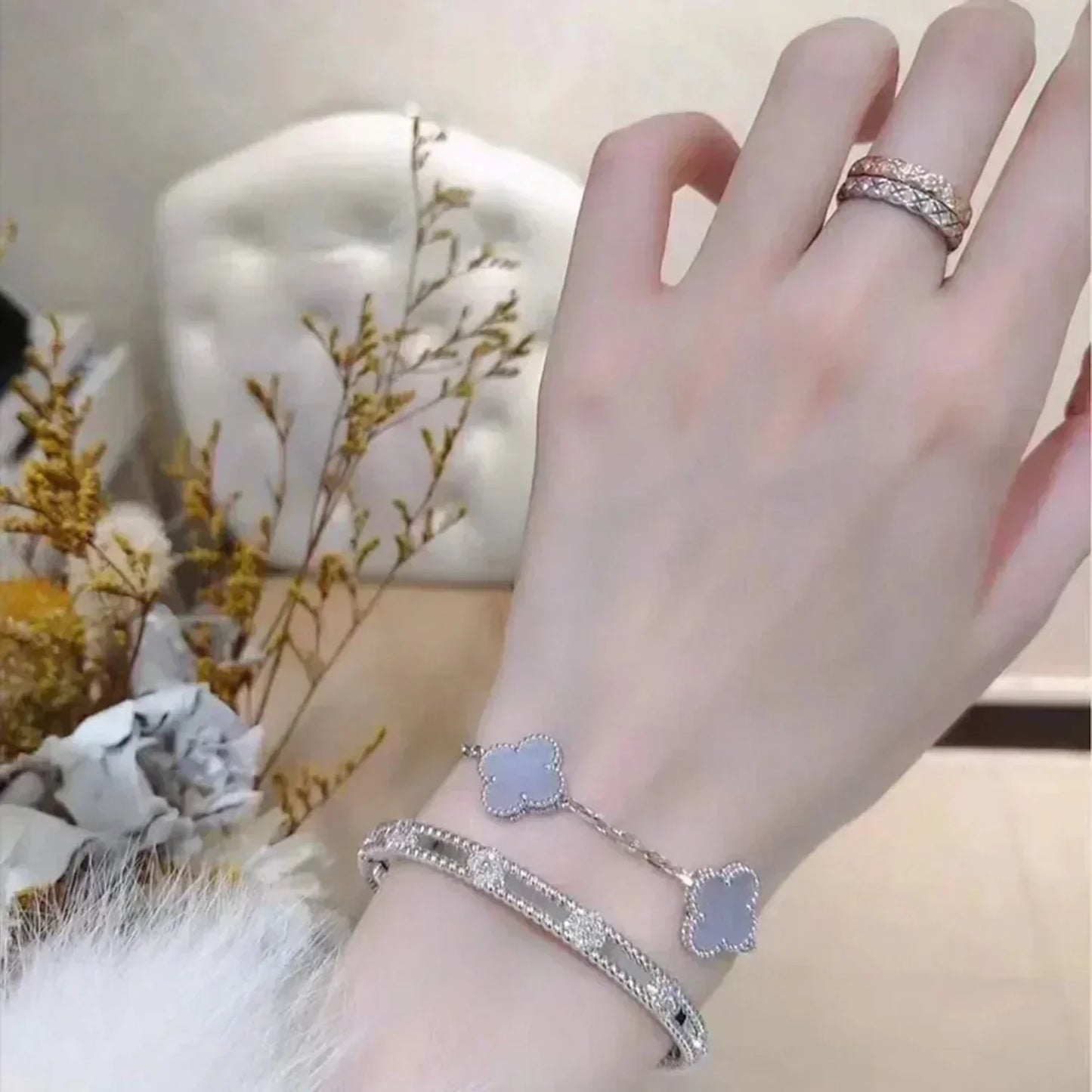 DIANA CLOVER 5 MOTIF PURPLE CHALCEDONY BRACELET SILVER