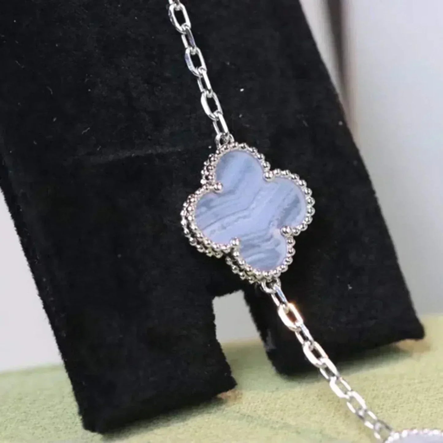 DIANA CLOVER 5 MOTIF PURPLE CHALCEDONY BRACELET SILVER
