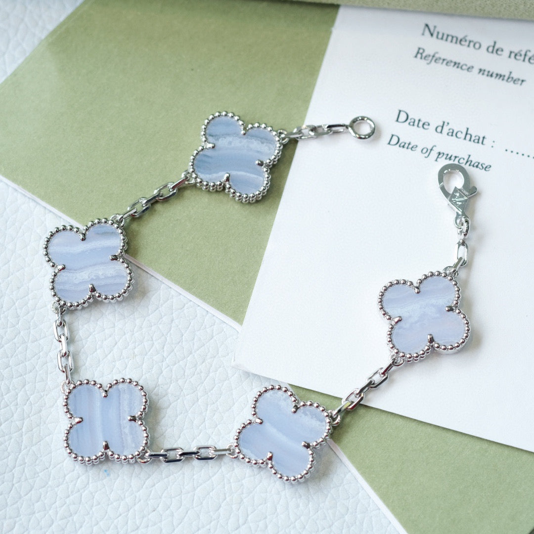 DIANA CLOVER 5 MOTIF PURPLE CHALCEDONY BRACELET SILVER