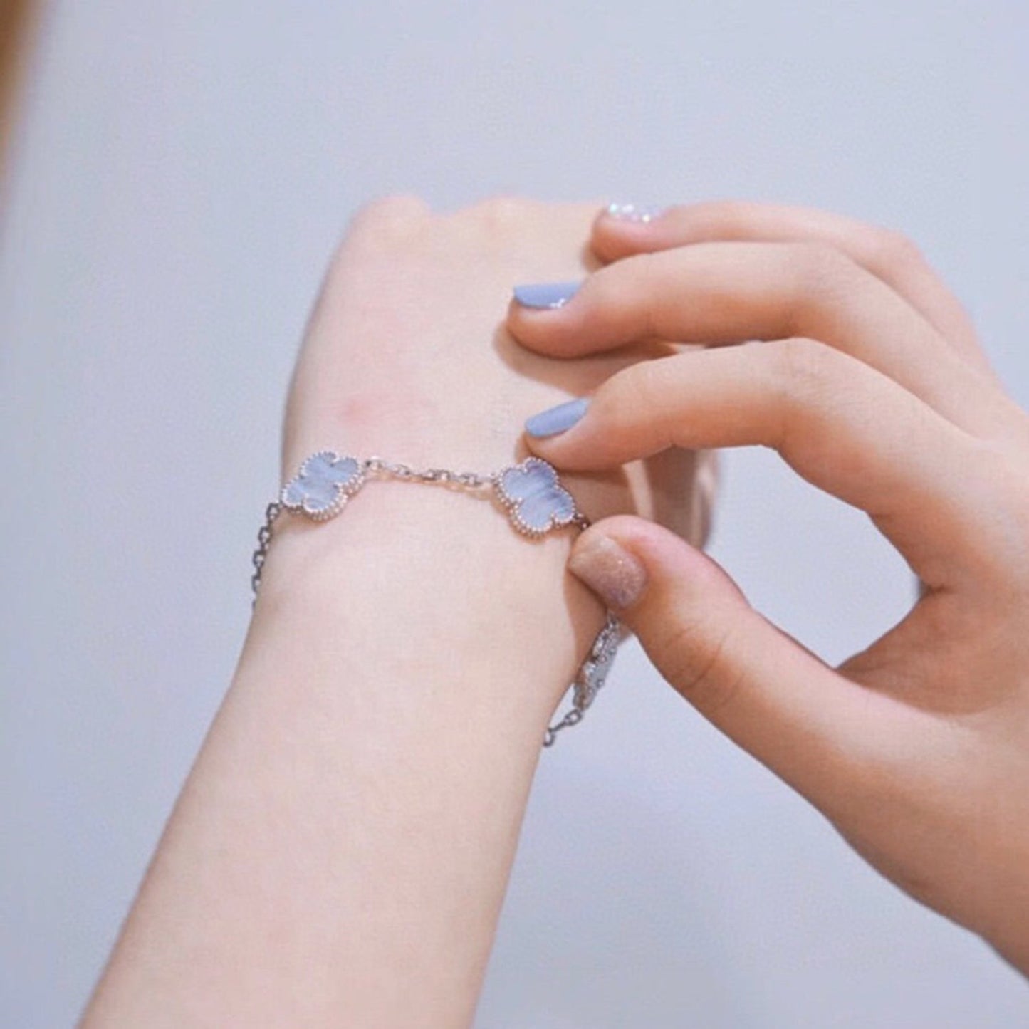 DIANA CLOVER 5 MOTIF PURPLE CHALCEDONY BRACELET SILVER
