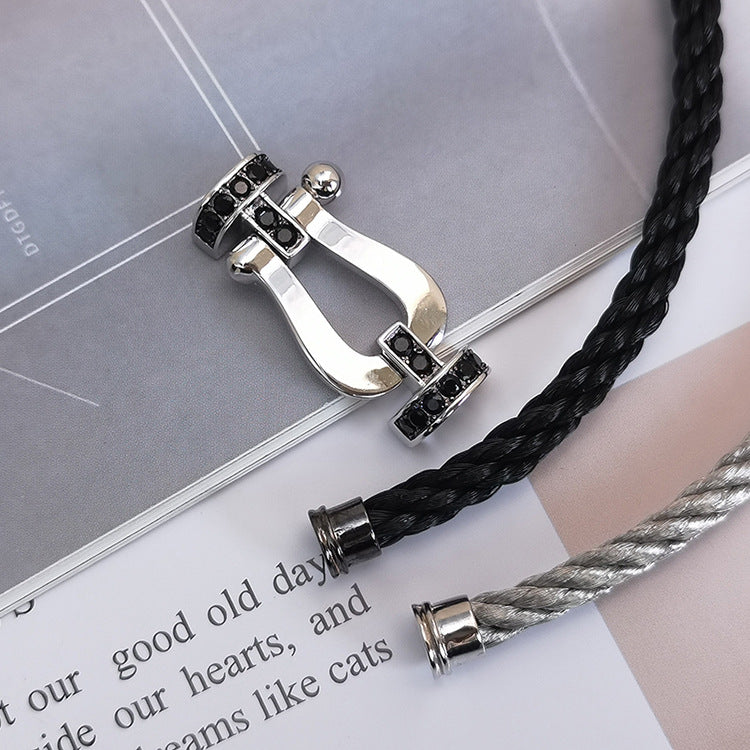 DIANA FORCE LARGE HORSESHOE BLACK DIAMOND BRACELET SILVER
