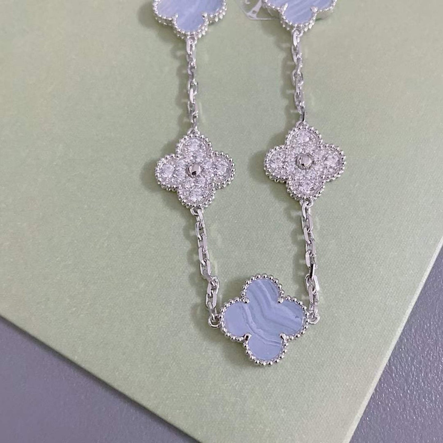 DIANA CLOVER 5 MOTIF DIAMOND PURPLE CHALCEDONY BRACELET SILVER