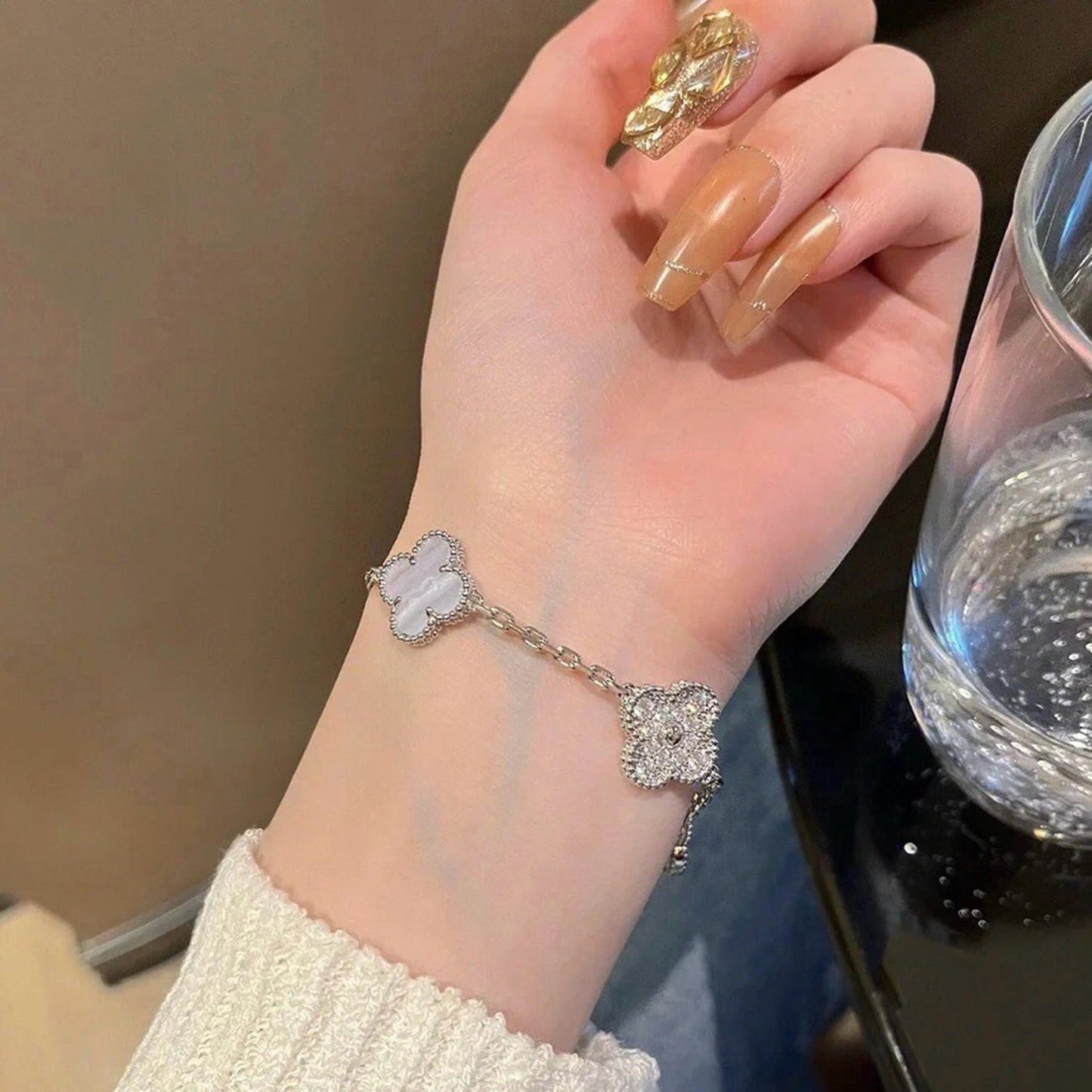 DIANA CLOVER 5 MOTIF DIAMOND PURPLE CHALCEDONY BRACELET SILVER