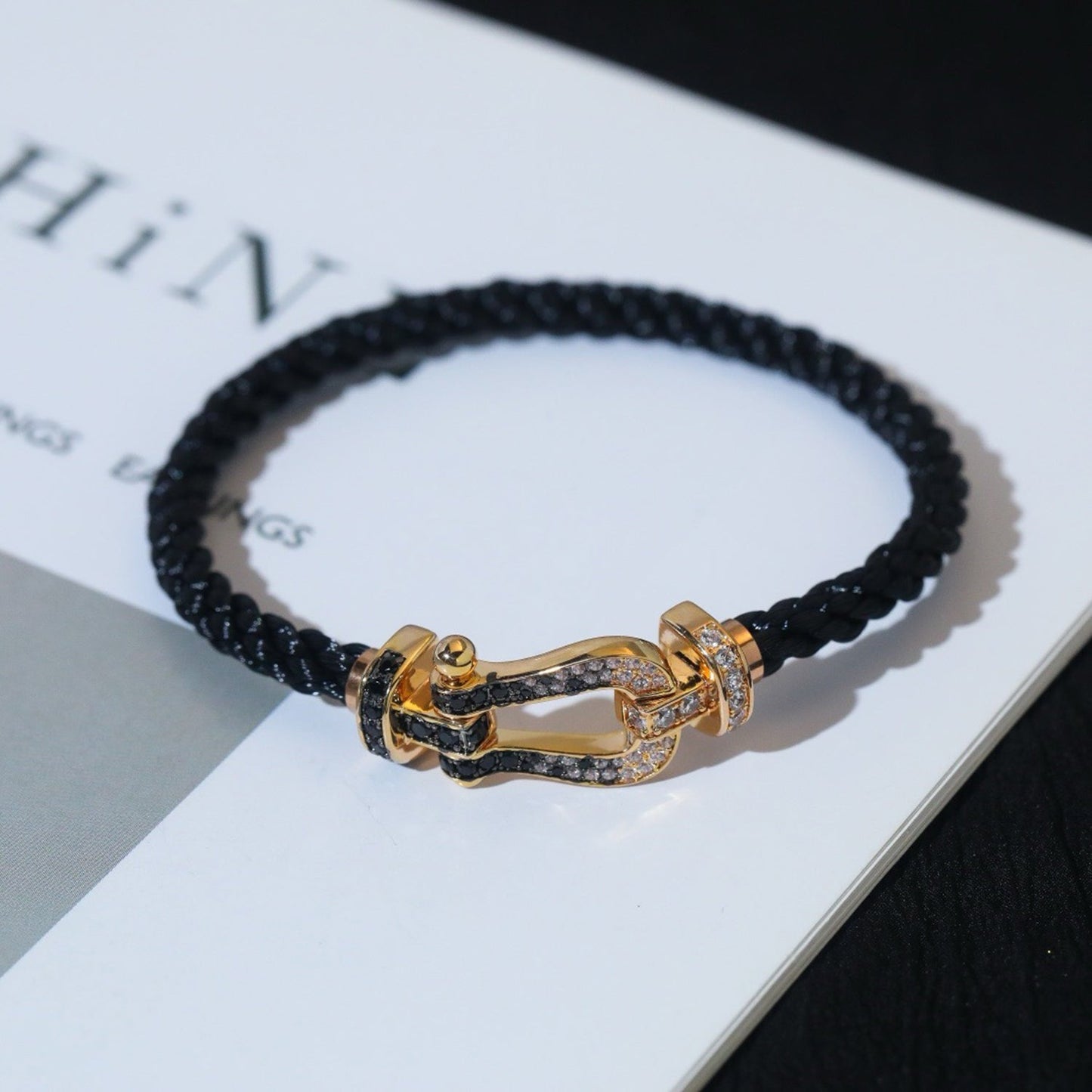 DIANA FORCE LARGE HORSESHOE BLACK WHITE DIAMOND BRACELET ROSE GOLD