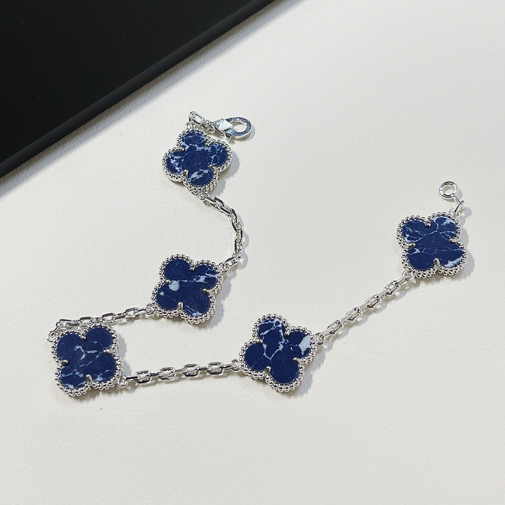 DIANA CLOVER 5 MOTIF PIETERSITE SILVER BRACELET