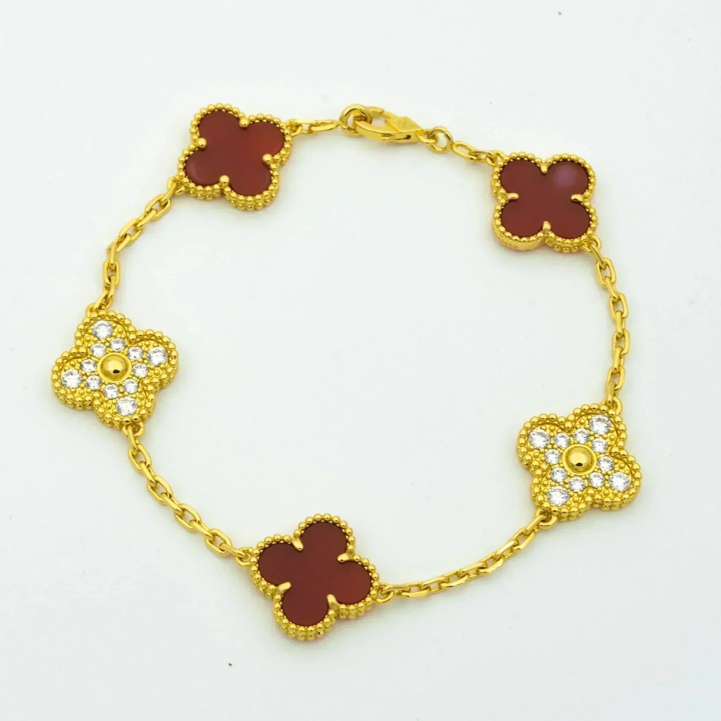 DIANA CLOVER 5 MOTIFS CARNELIAN DIAMOND BRACELET