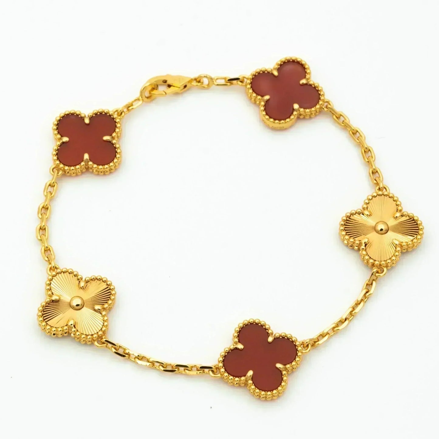 DIANA CLOVER 5 MOTIFS CARNELIAN GOLD BRACELET