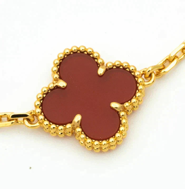 DIANA CLOVER 5 MOTIFS CARNELIAN GOLD BRACELET