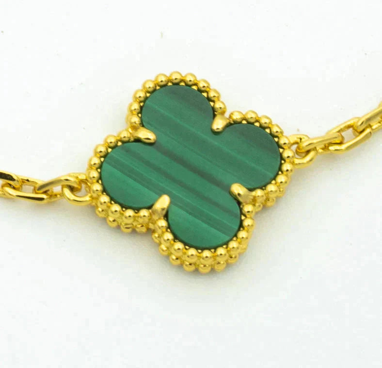 DIANA CLOVER 5 MOTIF MALACHITE DIAMOND BRACELET