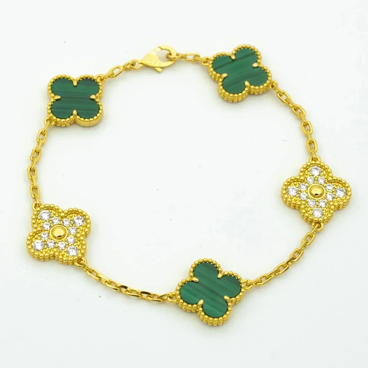 DIANA CLOVER 5 MOTIF MALACHITE DIAMOND BRACELET