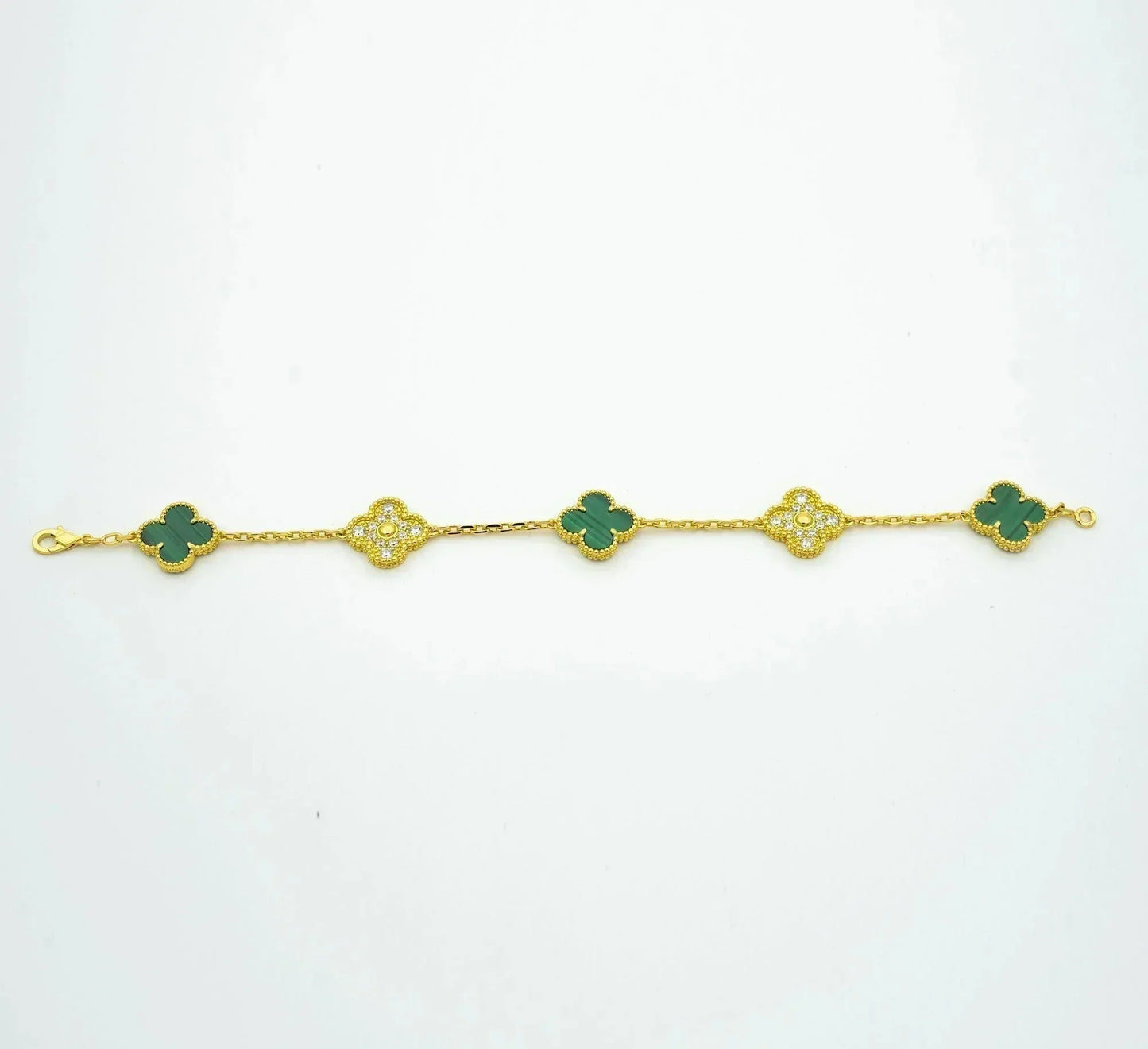 DIANA CLOVER 5 MOTIF MALACHITE DIAMOND BRACELET