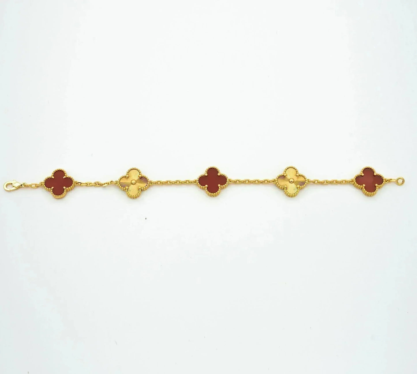 DIANA CLOVER 5 MOTIFS CARNELIAN GOLD BRACELET