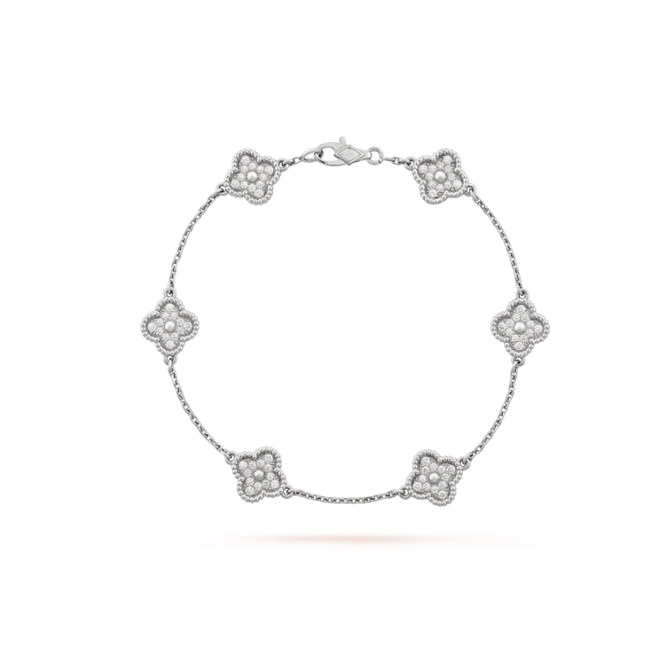 DIANA CLOVER 6 MOTIF SILVER DIAMOND BRACELET