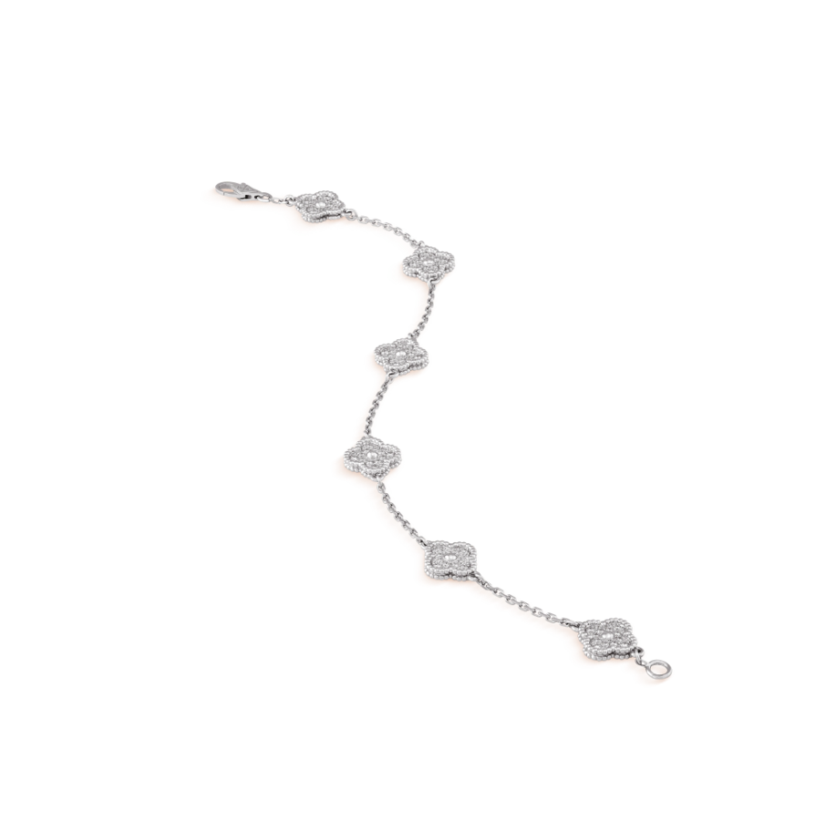 DIANA CLOVER 6 MOTIF SILVER DIAMOND BRACELET