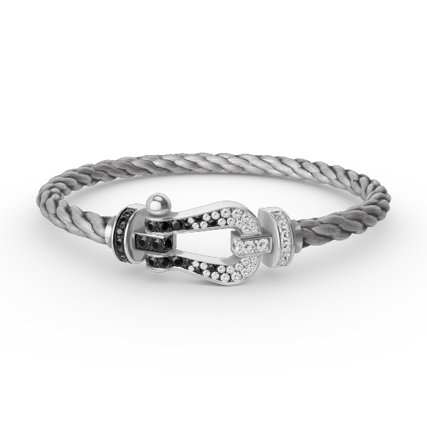DIANA FORCE LARGE HORSESHOE BLACK WHITE DIAMOND BRACELET SILVER