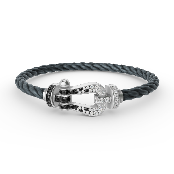 DIANA FORCE LARGE HORSESHOE BLACK WHITE DIAMOND BRACELET SILVER