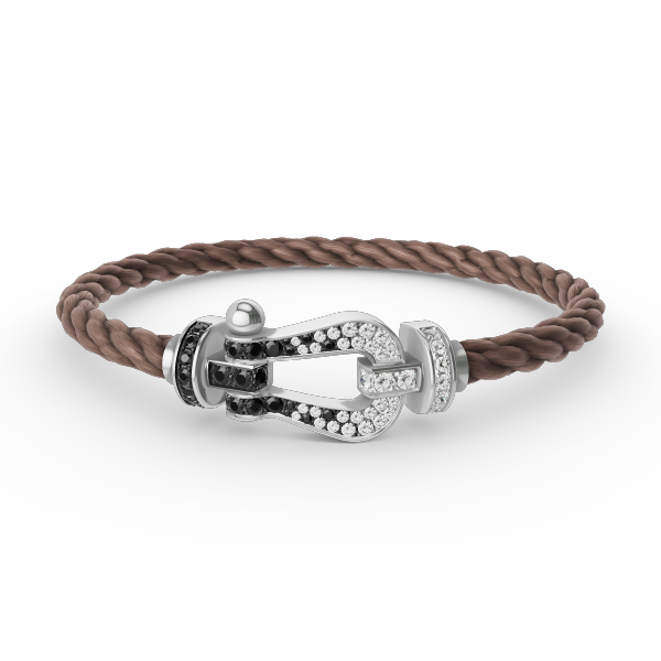 DIANA FORCE LARGE HORSESHOE BLACK WHITE DIAMOND BRACELET SILVER