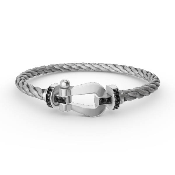 DIANA FORCE LARGE HORSESHOE BLACK DIAMOND BRACELET SILVER
