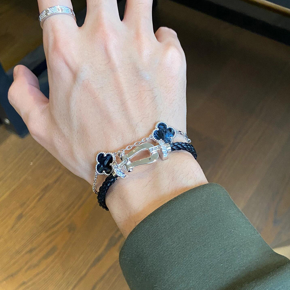 DIANA CLOVER 5 MOTIF PIETERSITE SILVER BRACELET