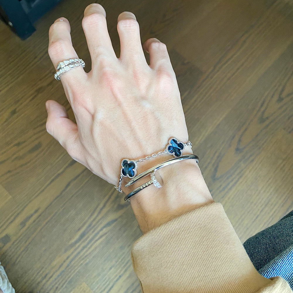 DIANA CLOVER 5 MOTIF PIETERSITE SILVER BRACELET