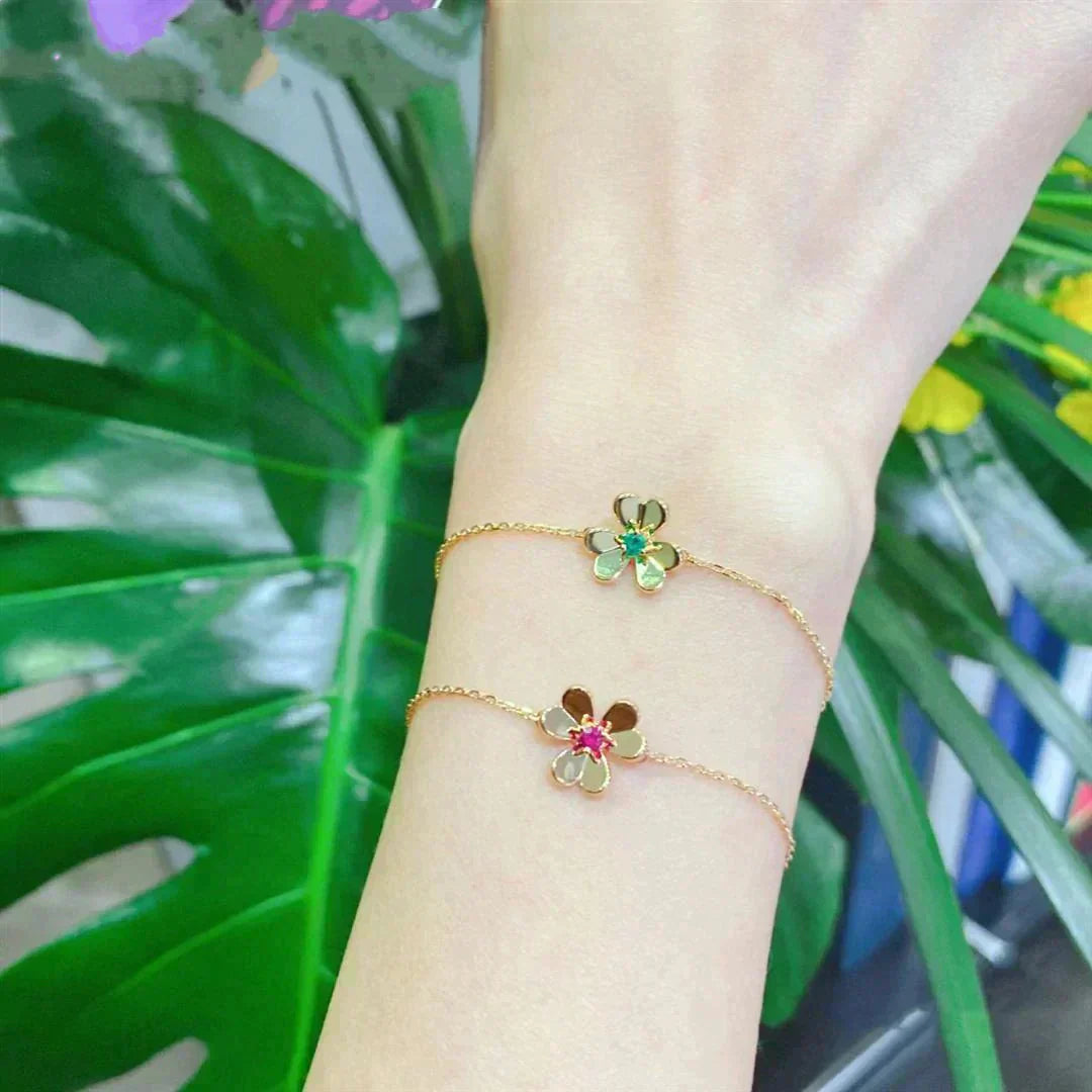 DIANA FRIVOLE GOLD FLOWER PINK MALACHITE BRACELET