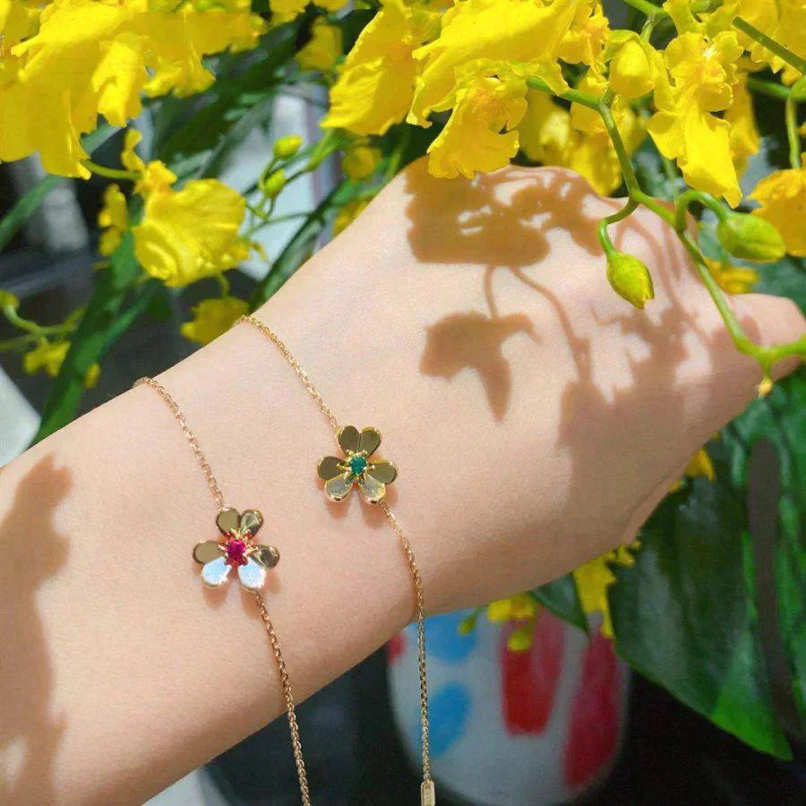 DIANA FRIVOLE GOLD FLOWER PINK MALACHITE BRACELET