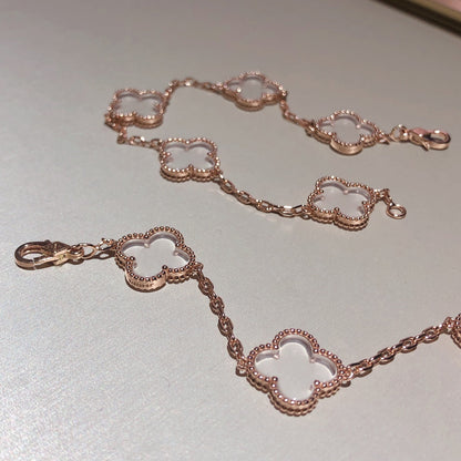 DIANA CLOVER 5 MOTIF ROCK CRYSTAL PINK GOLD BRACELET