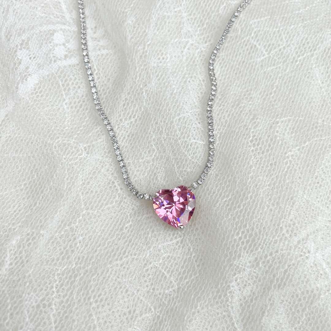 [HOT]8.0 Carat Versatile Colorful Sweet Heart-Shaped Tennis Necklace