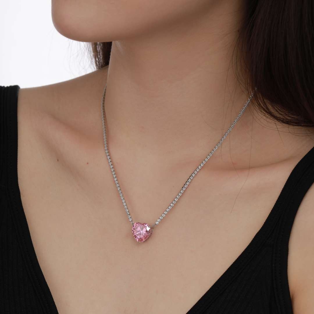 [HOT]8.0 Carat Versatile Colorful Sweet Heart-Shaped Tennis Necklace