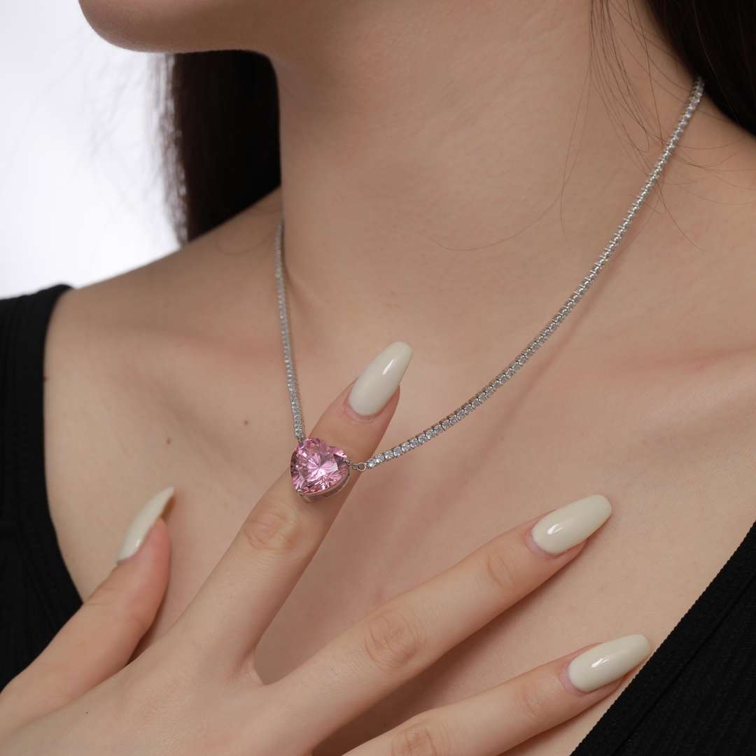 [HOT]8.0 Carat Versatile Colorful Sweet Heart-Shaped Tennis Necklace