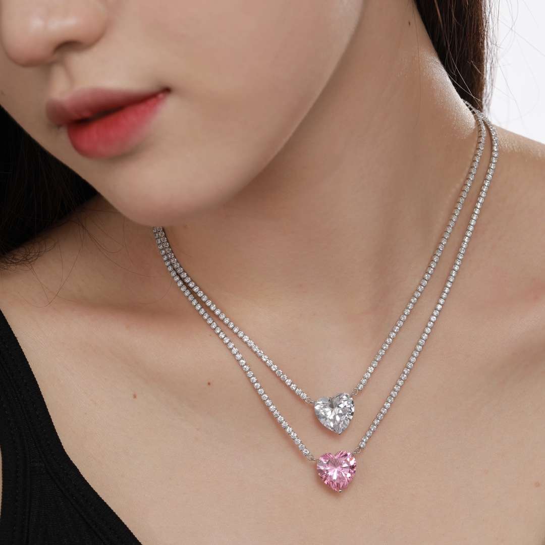 [HOT]8.0 Carat Versatile Colorful Sweet Heart-Shaped Tennis Necklace