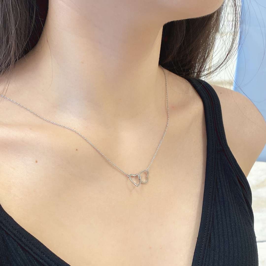 [HOT]Sterling Silver Love Double Ring Necklace